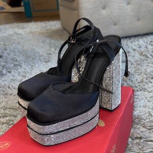 Black and Silver Rhinestone Platform Heels